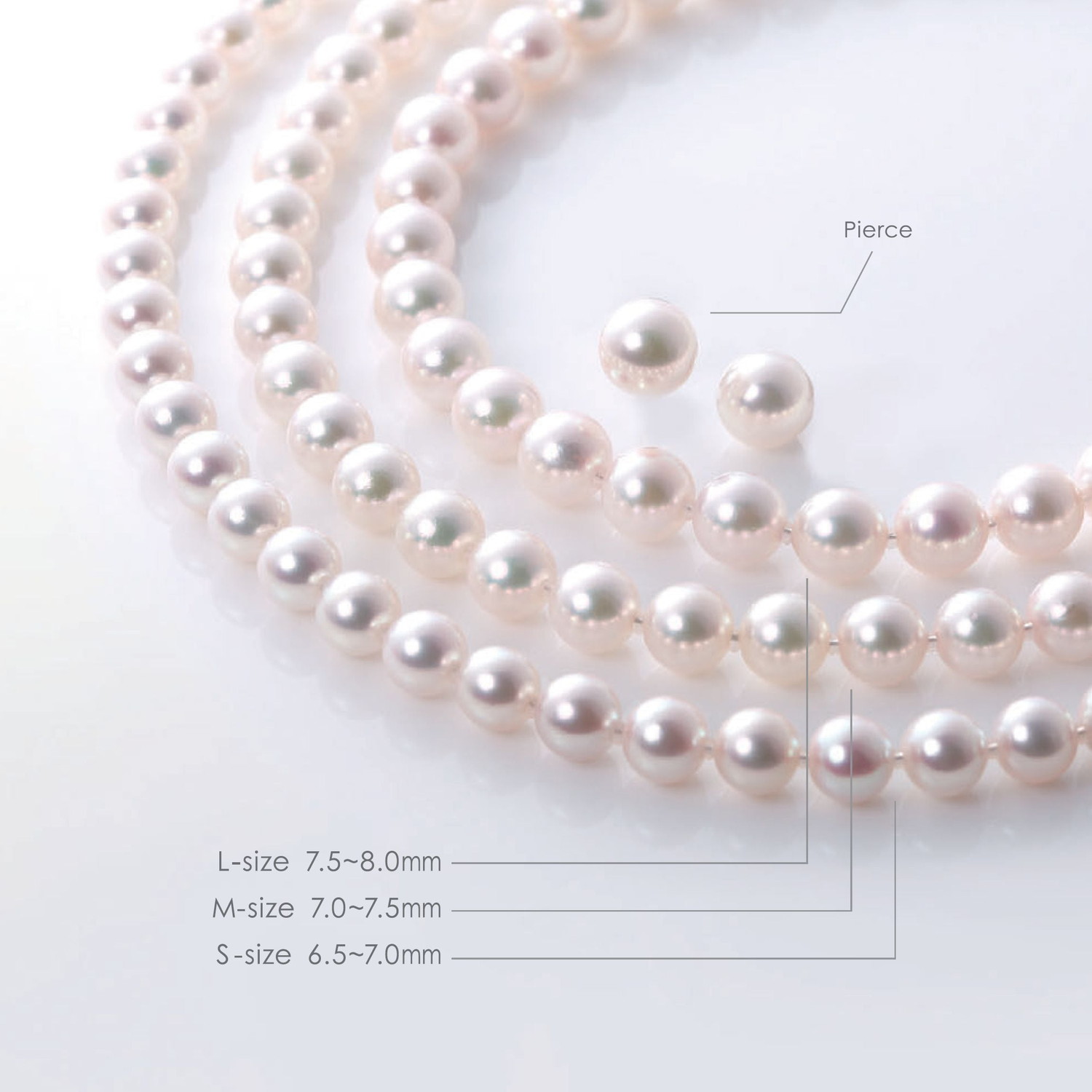 JAPANESE AKOYA PEARL’and black pearl/「アコヤ真珠」ネックレス&ピアスセット それぞれのサイズの比較 JAPANESE AKOYA PEARL’and black pearl/「アコヤ真珠」ネックレス&ピアスセット それぞれのサイズの比較