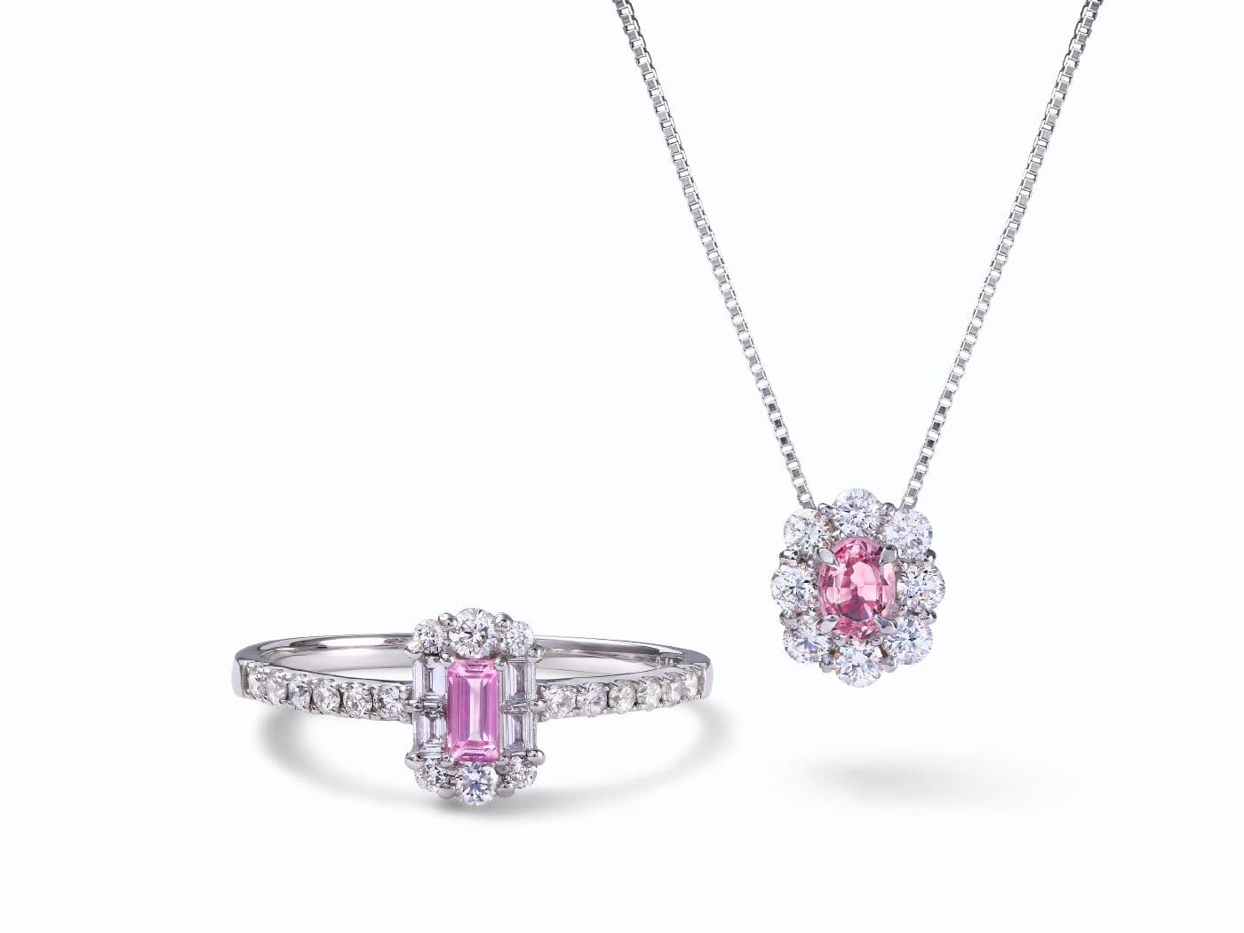 ‘PADPARADSCHA’ ring & necklace『パパラチアサファイア』リング,ネックレス